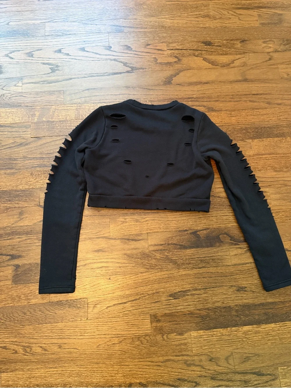 Alo Black Ripped Cropped Sweatshirt, Size XS/S